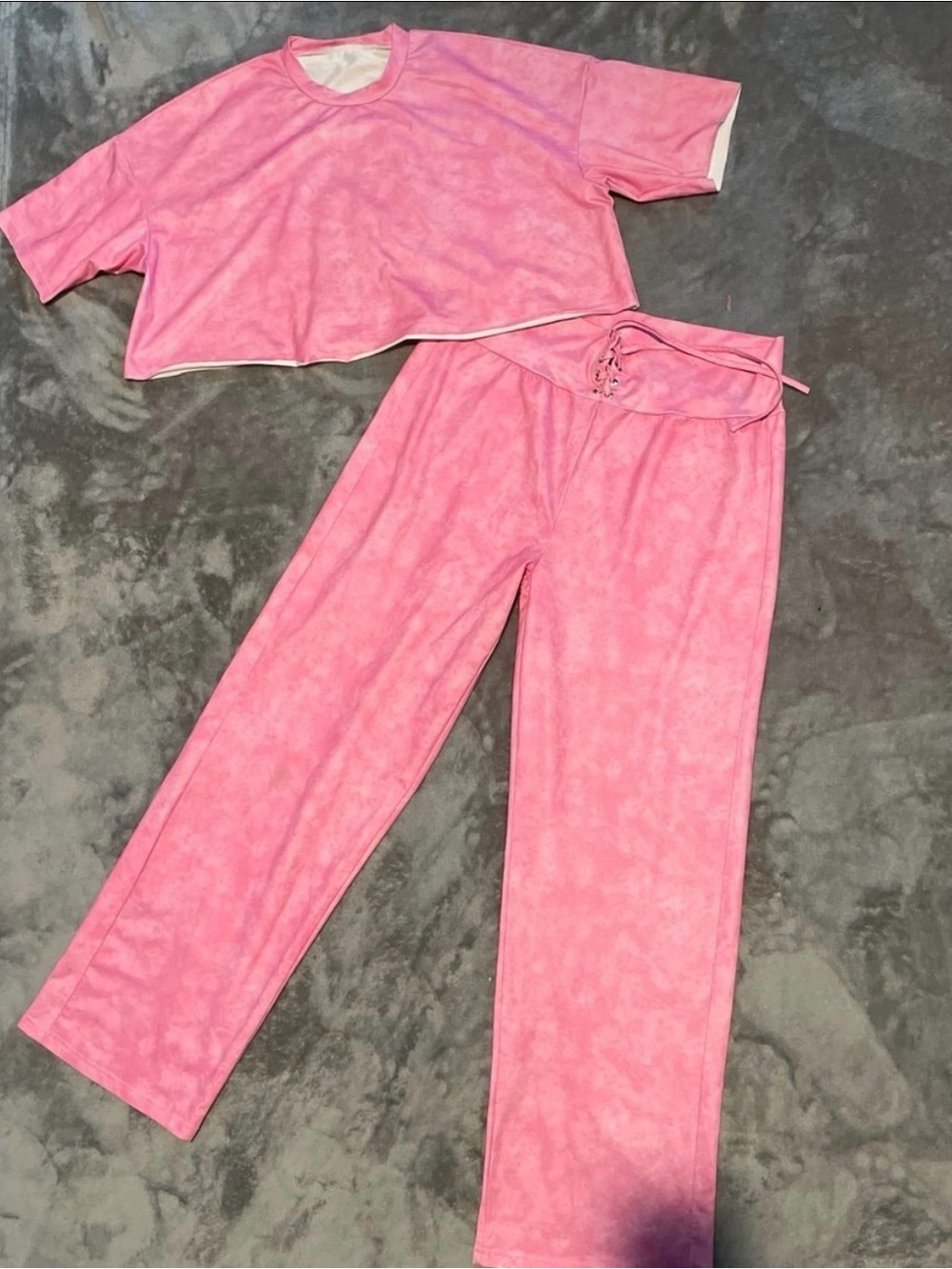 Women's Pink Lace-Up Waist Lounge Leggings Set